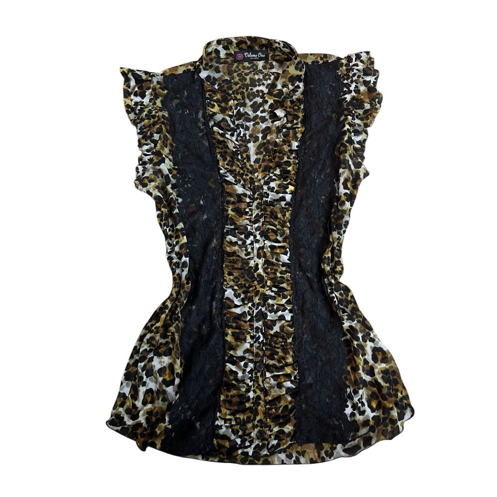 Volume One Cheetah Print Runched Top Lace Y2K Grunge